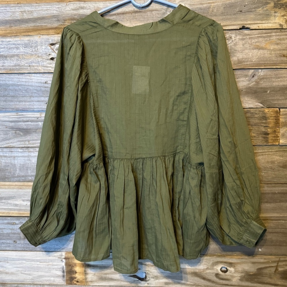Banana Republic- women’s long sleeve shirt with embroidery- Olive green color - Picture 2 of 8